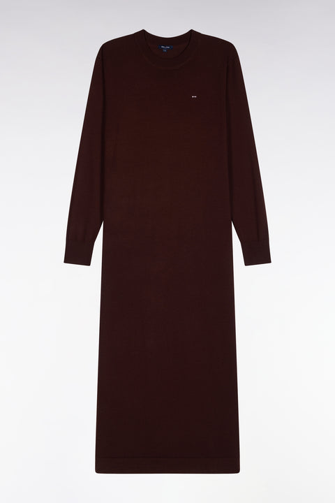 Robe midi fendue en laine marron coupe droite - Image 2