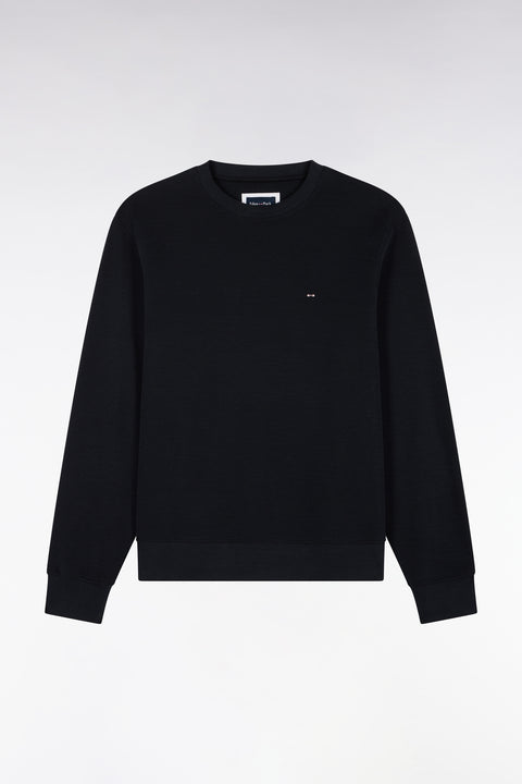 Sweatshirt à col rond en molleton coton marine coupe droite - Image 1