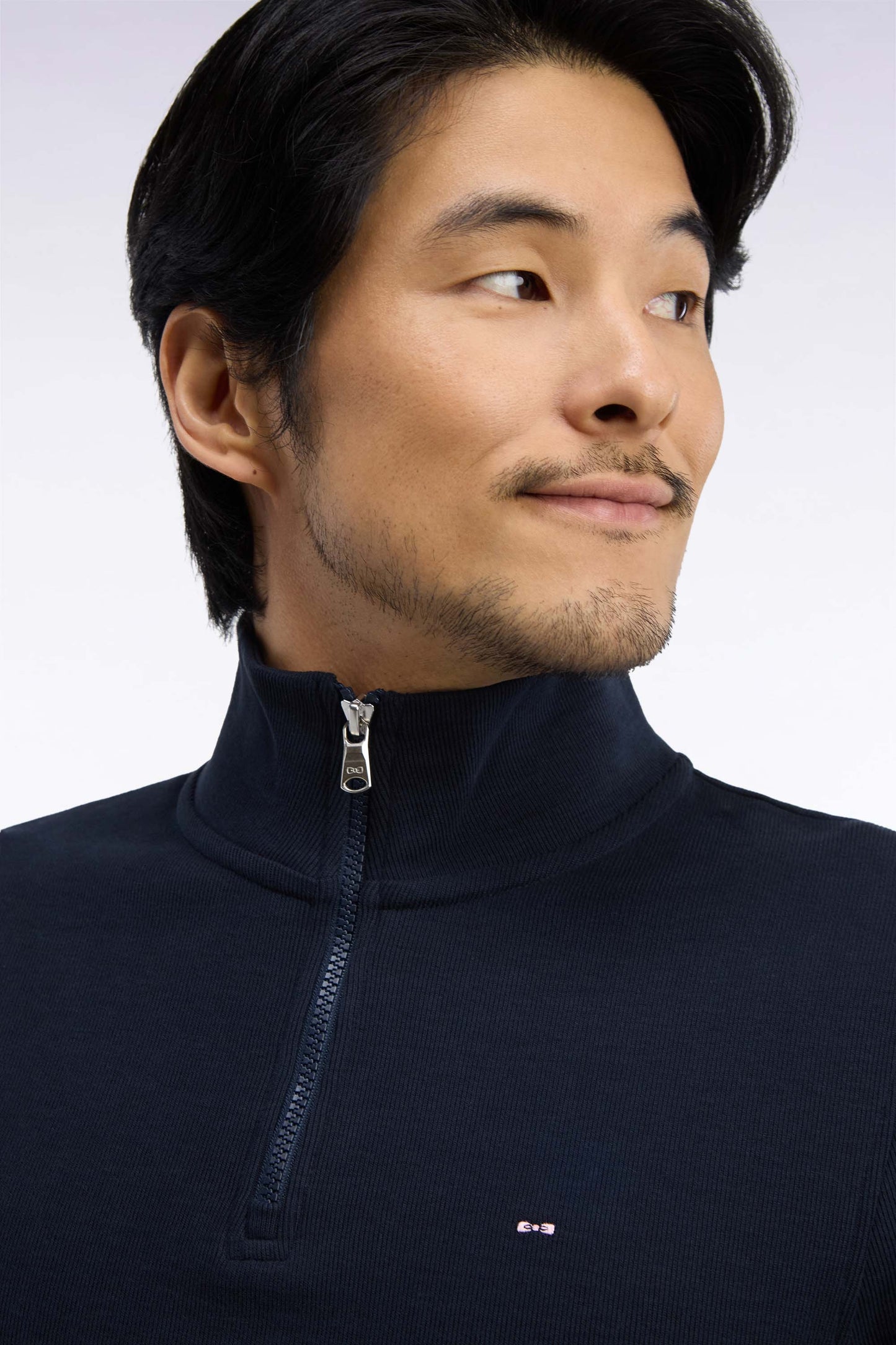 Sweatshirt col camionneur en molleton coton marine coupe droite