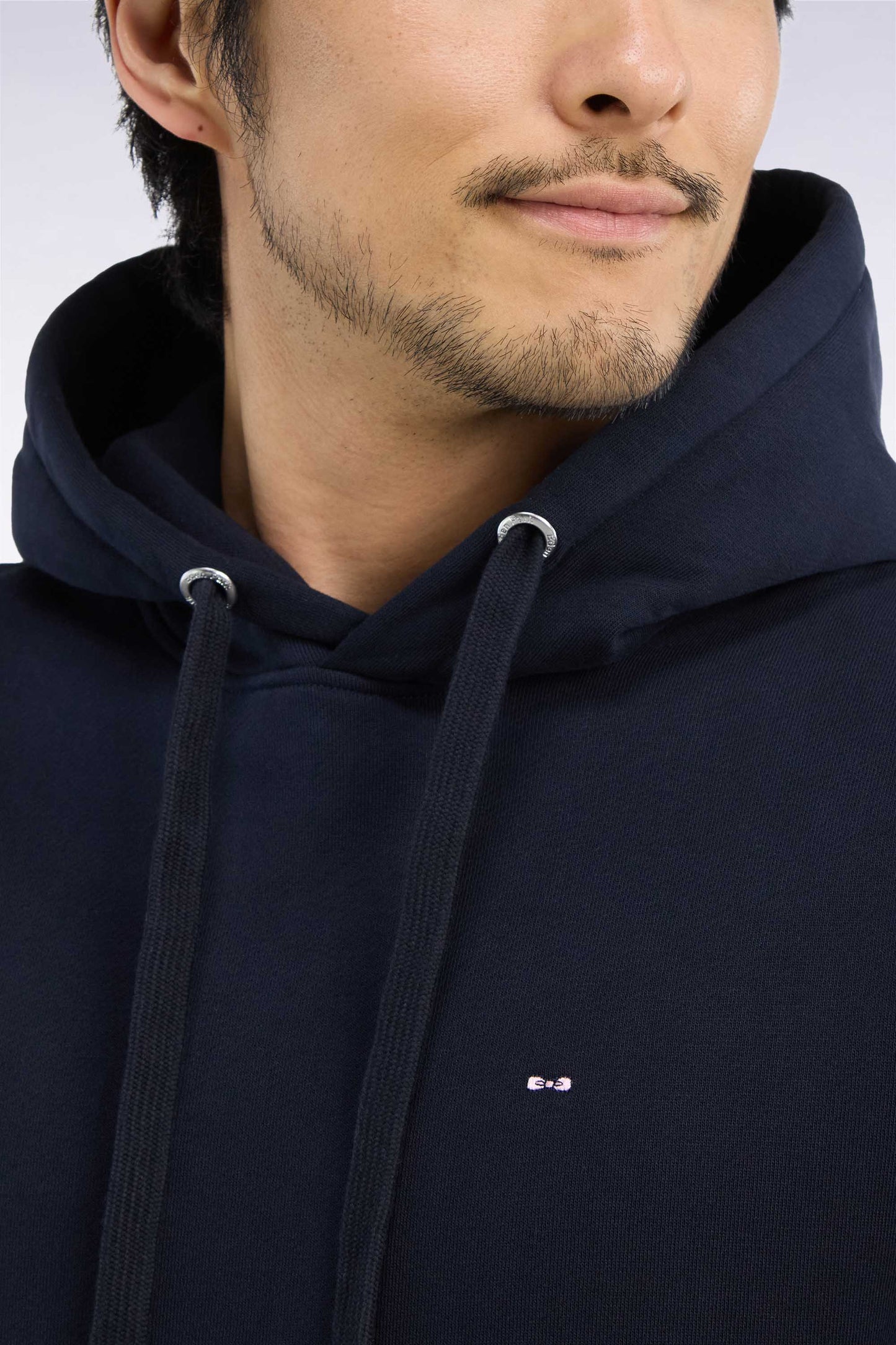 Sweatshirt à capuche en molleton coton marine coupe droite