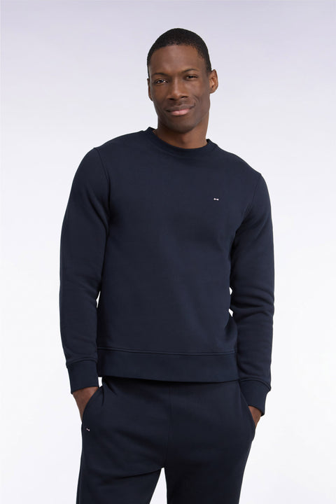 Sweatshirt col rond en molleton coton marine coupe droite - Image 3