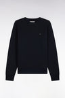 Round neck sweatshirt in navy cotton fleece, straight cut