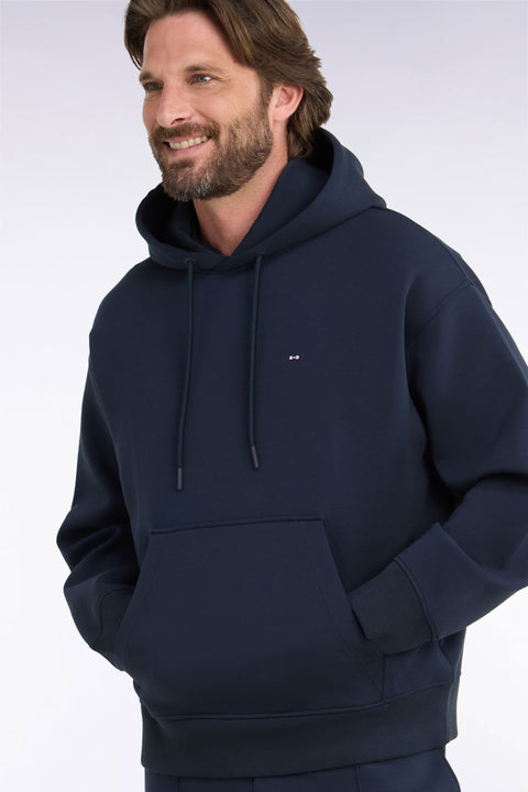Sweatshirt à capuche unisexe en interlock marine coupe loose - Image 2