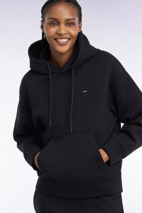 Sweatshirt à capuche unisexe en interlock noir coupe loose - Image 1