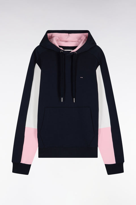 Sweatshirt à capuche en coton marine à découpes de manches coupe droite - Image 2