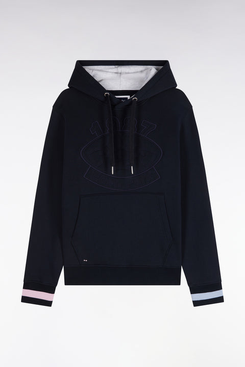 Sweatshirt à capuche en molleton coton marine brodé coupe droite - Image 2