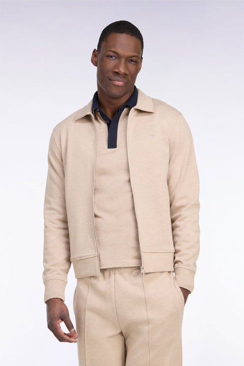 Sweatshirt zippé à col polo beige coupe droite - Image 3