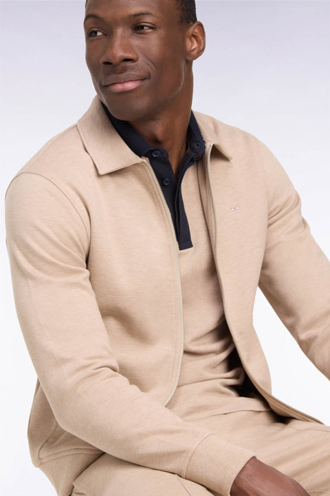 Sweatshirt zippé à col polo beige coupe droite - Image 1