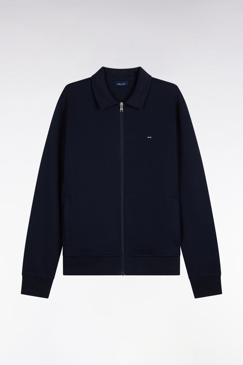 Sweatshirt zippé à col polo en coton marine coupe droite - Image 2
