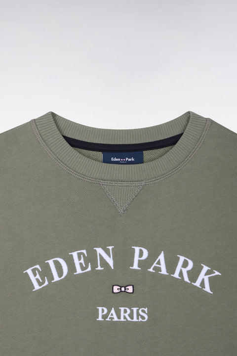 Sweatshirt en coton éponge kaki broderie Eden Park coupe droite - Image 2