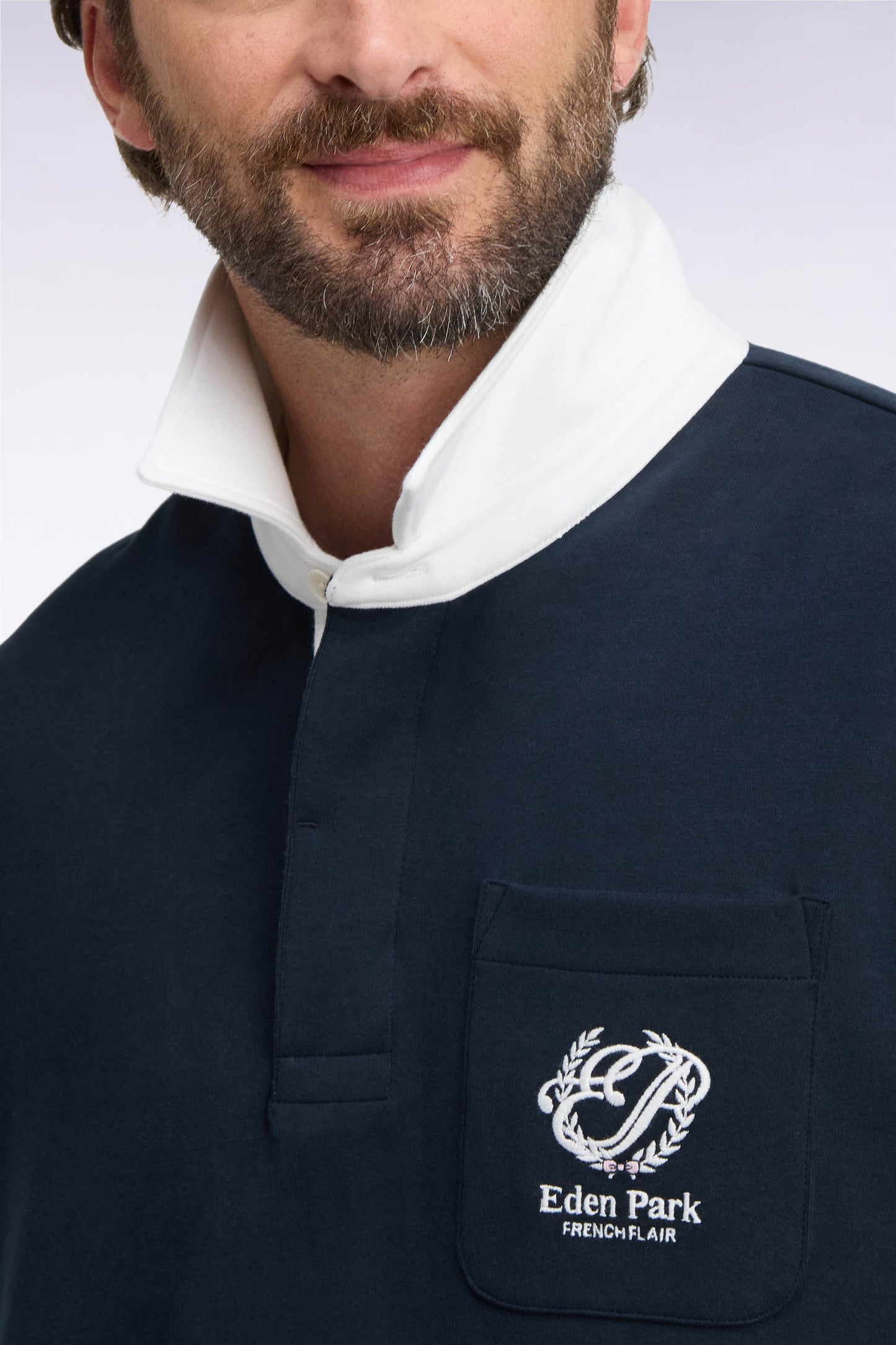 Sweatshirt unisexe à col maillot en interlock marine broderies héritage coupe loose