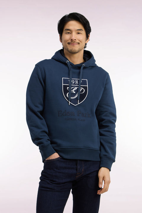 Sweatshirt à capuche en molleton coton gris broderie héritage coupe droite - Image 3