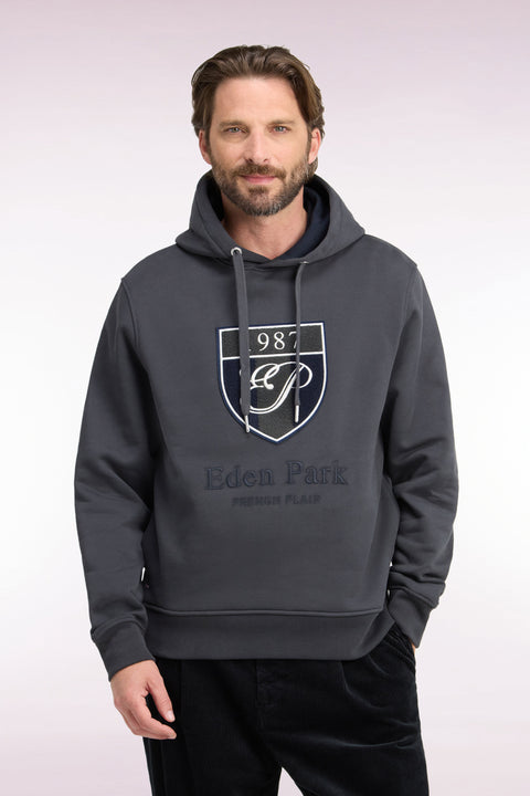 Sweatshirt à capuche en molleton coton kaki broderie héritage coupe droite - Image 3