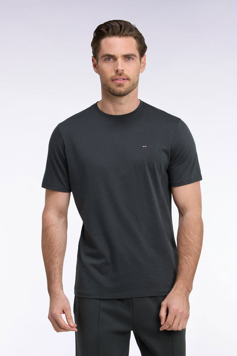 T-shirt manches courtes col rond en coton kaki coupe droite - Image 3
