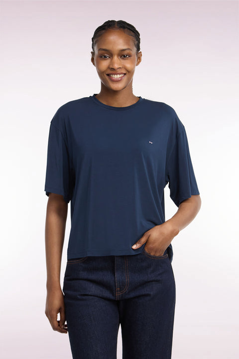 T-shirt manches courtes en modal stretch marine coupe ample - Image 3