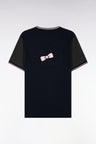 T-shirt manches courtes marine à manches marron coupe droite