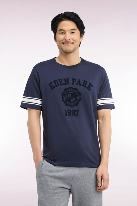 T-shirt manches courtes en coton marine sérigraphié coupe droite - Image 3