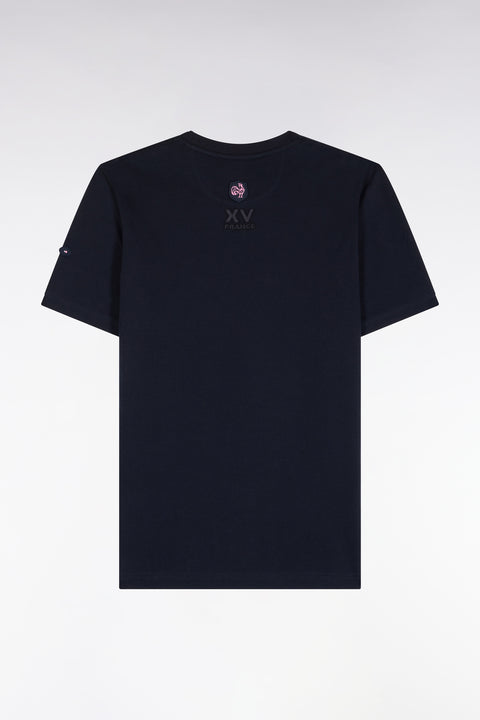 T-shirt manches courtes en coton marine sérigraphie XV de France coupe droite - Image 2