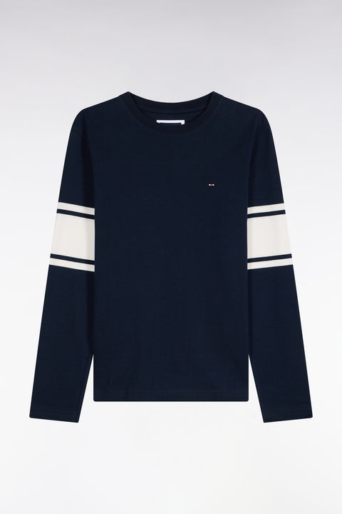 T-shirt manches longues en coton peigné marine coupe droite - Image 2