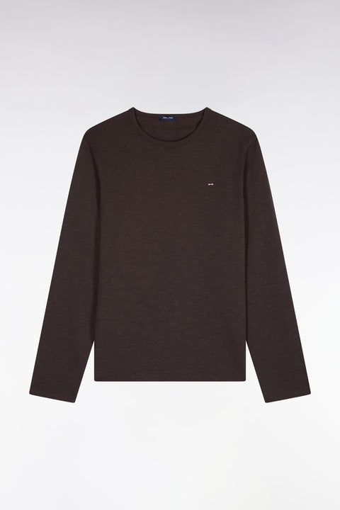 T-shirt manches longues en coton marron coupe ajustée - Image 2