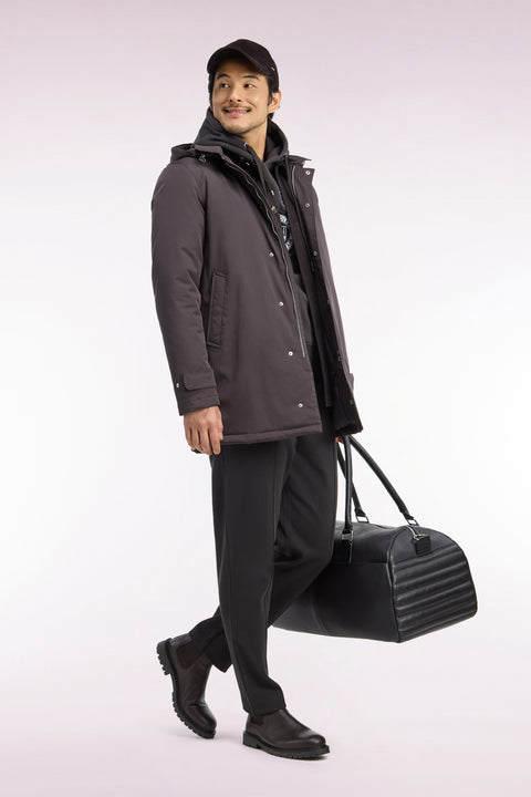 Brown nylon raincoat with removable hood - Image 1