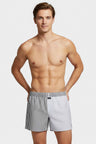 Boxer shorts in two-tone navy and sky striped cotton poplin