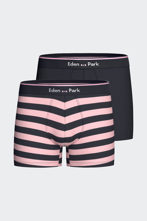 Lot de 2 boxers en jersey de coton stretch unis et rayés marine et rose - Image 1