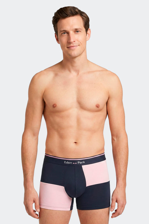 Lot de 2 boxers en jersey de coton stretch unis et damiers marine et rose - Image 2