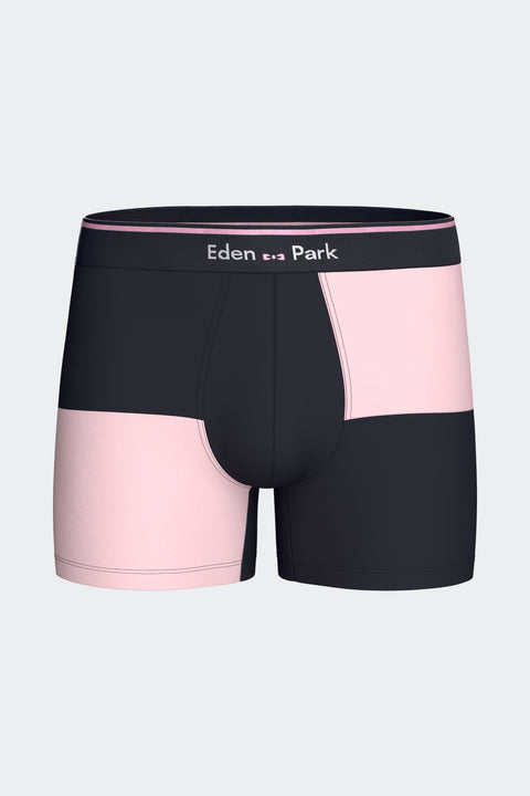 Lot de 2 boxers en jersey de coton stretch unis et damiers marine et rose - Image 3