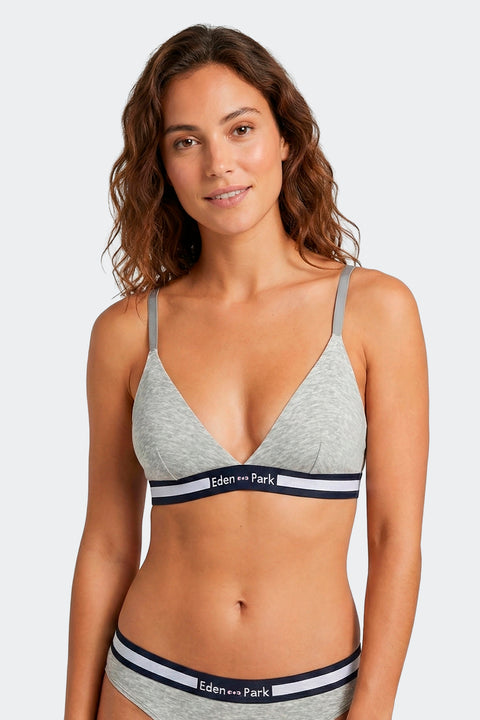 Soutien-gorge triangle en coton stretch gris élastique siglé - Image 2