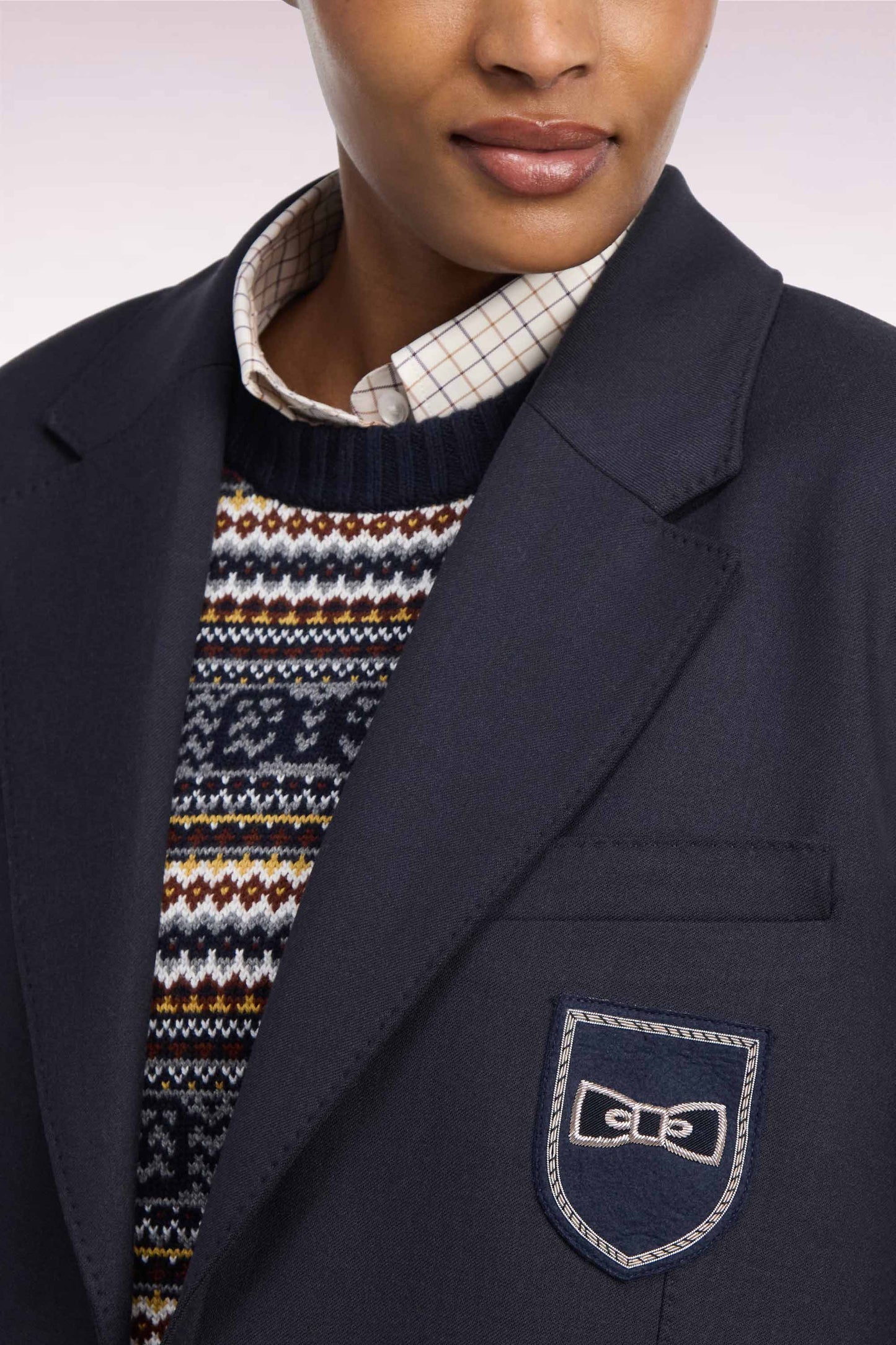Veste blazer marine coupe oversized badge écusson