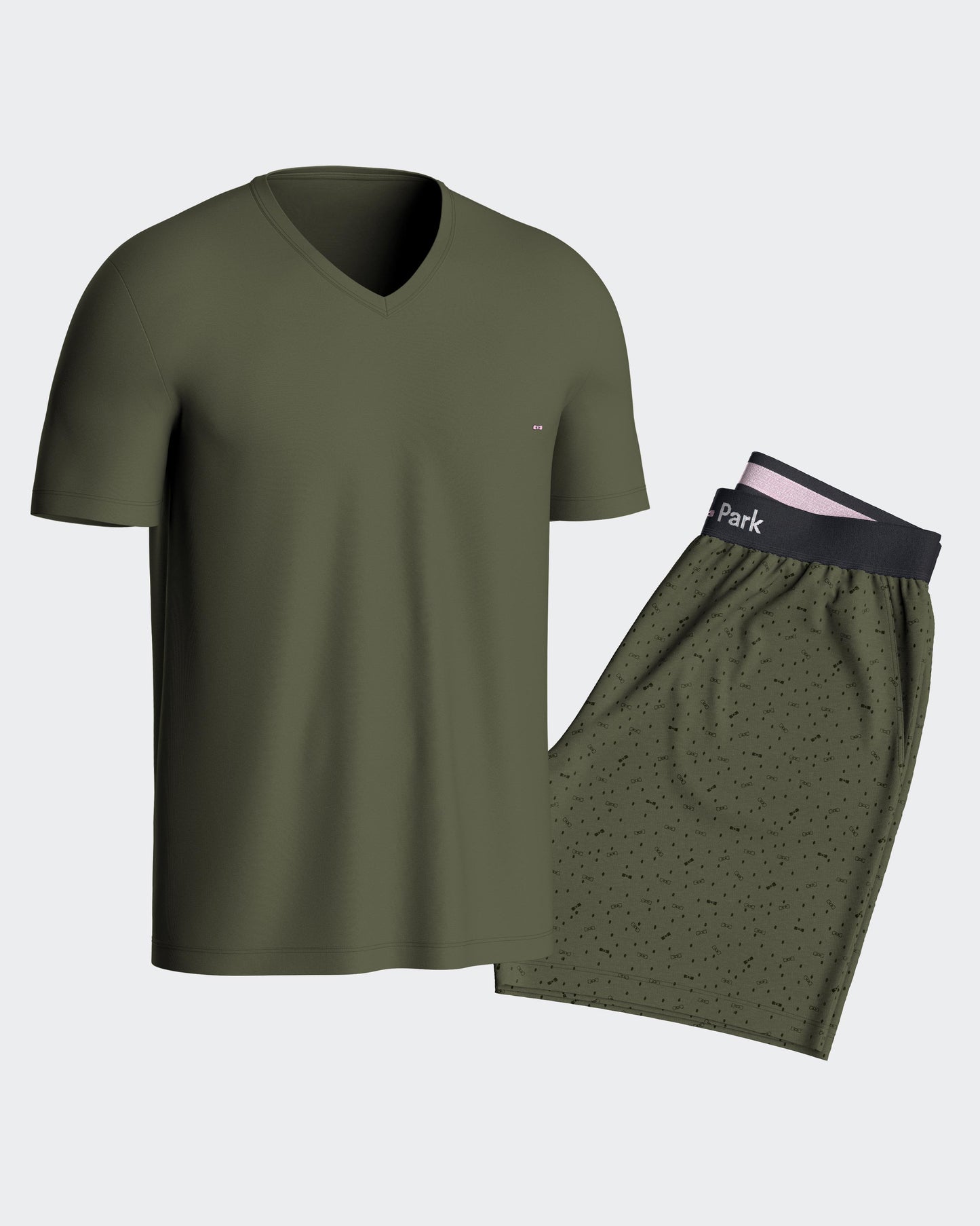 Short pyjamas in khaki cotton jersey shorts with micropatterns