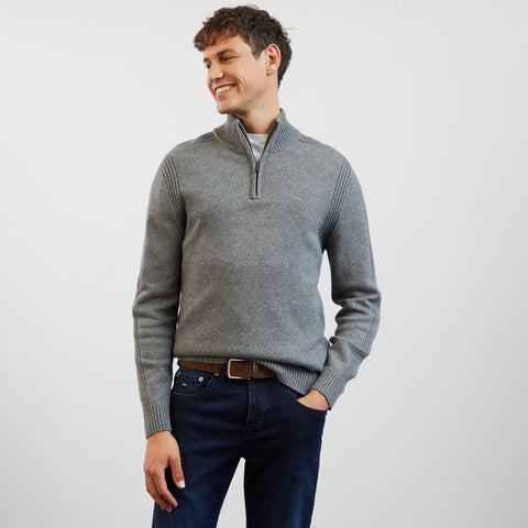 Pull gris camionneur en jeu de maille - Image 1