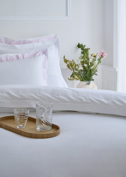 Housse de couette en percale de coton blanche bordures roses rayées - Image 2