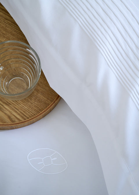 Housse de couette en percale de coton blanche bordures ciel rayées - Image 2
