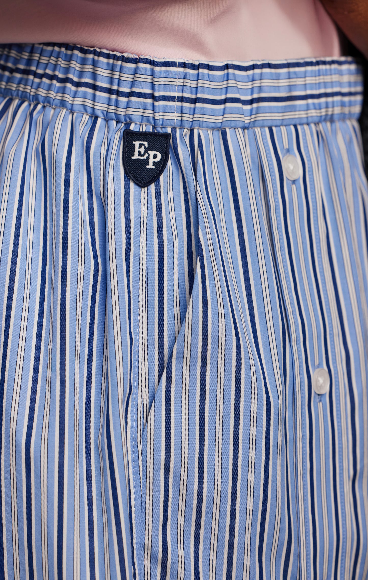 Pap'Atelier upcycled sky blue and white striped cotton shorts