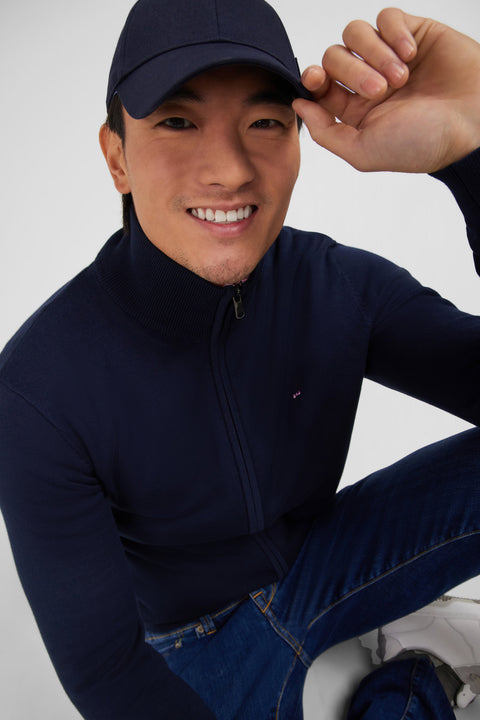 Cardigan bleu marine zippé en coton - Image 1