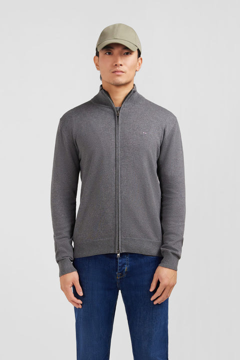 Grey cotton cardigan with zipper - Image 1