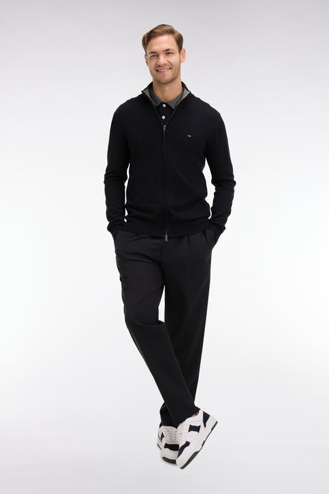 Black cotton cardigan with zipper - Image 1