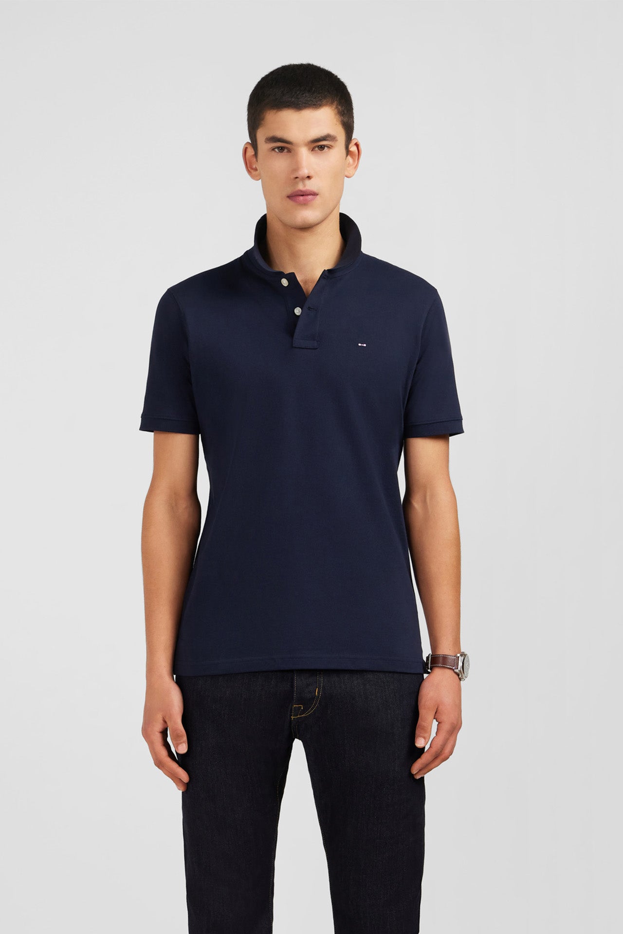 Navy blue stretch pima cotton polo - Main Image