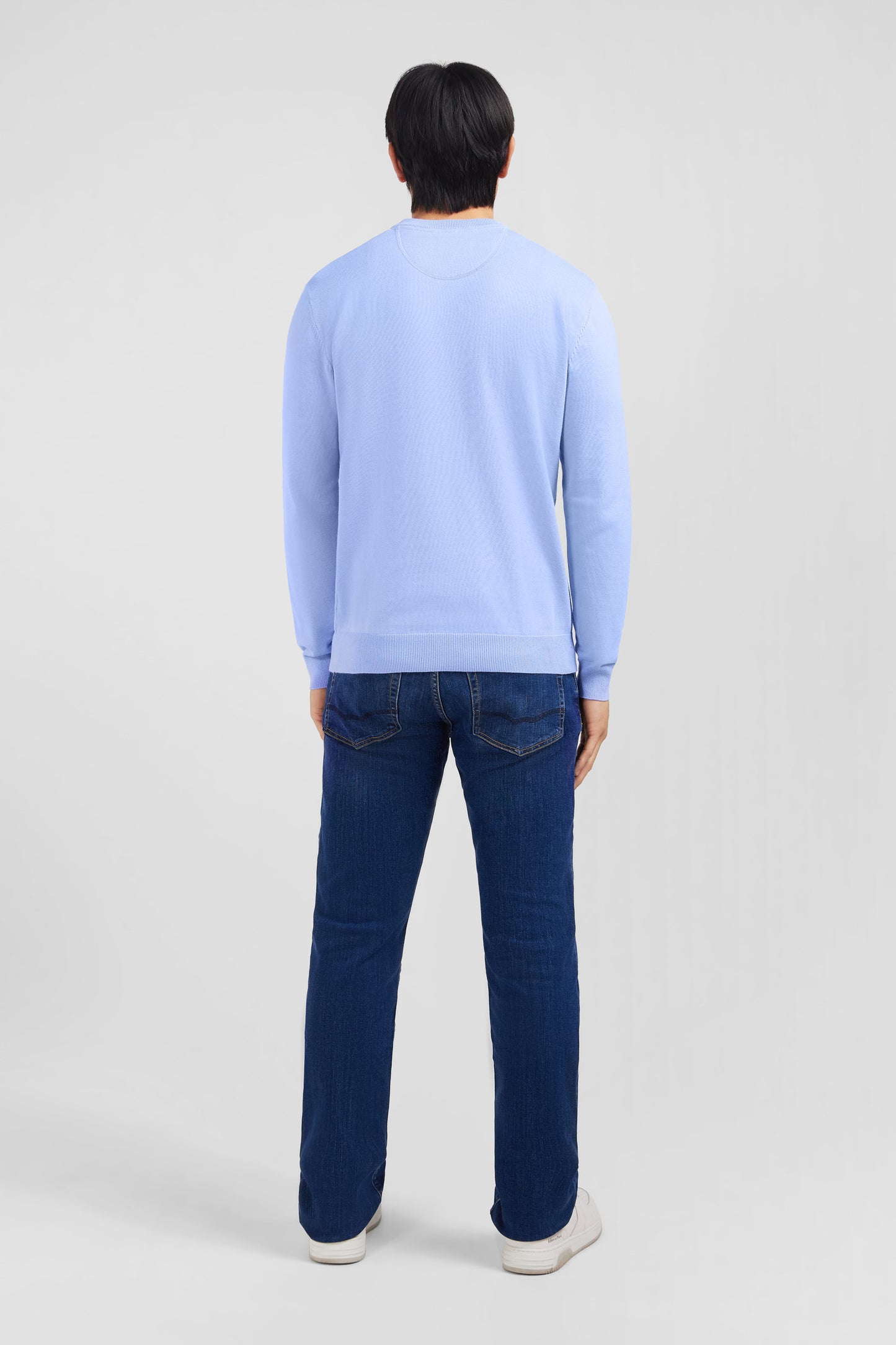 Pull bleu à col rond en coton