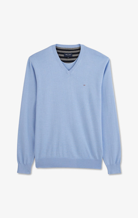 Blue cotton V-neck sweater - Image 2