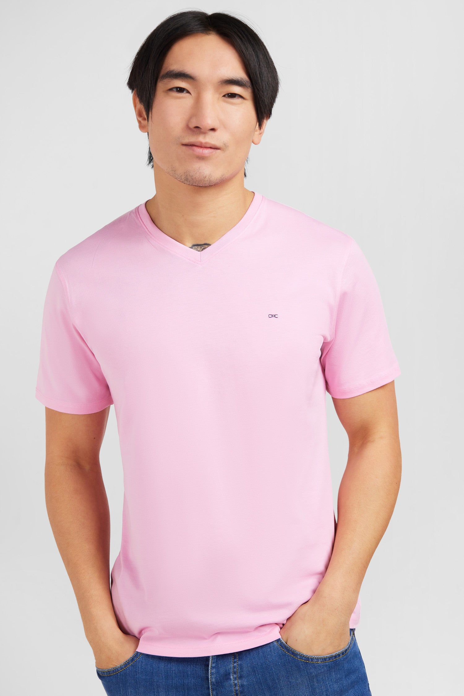 V-neck pink light pima cotton t-shirt – Eden Park