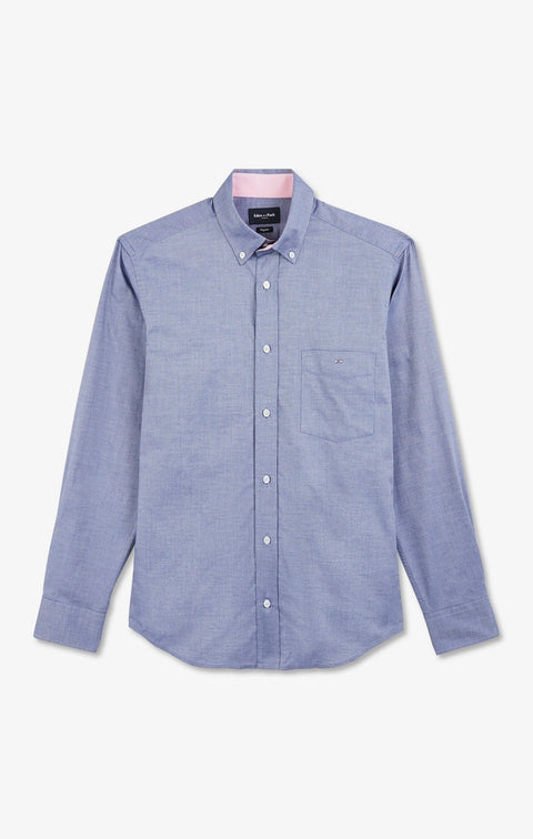 Chemise bleu marine unie en coton - Image 2