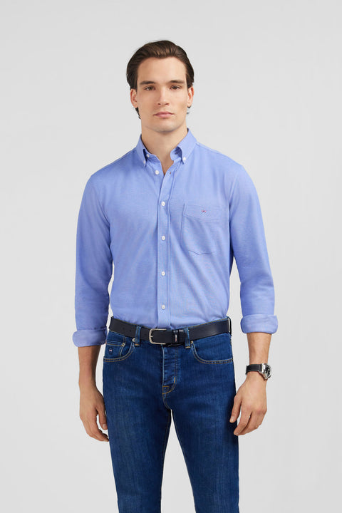 Chemise slim en coton pinpoint bleu - Image 3