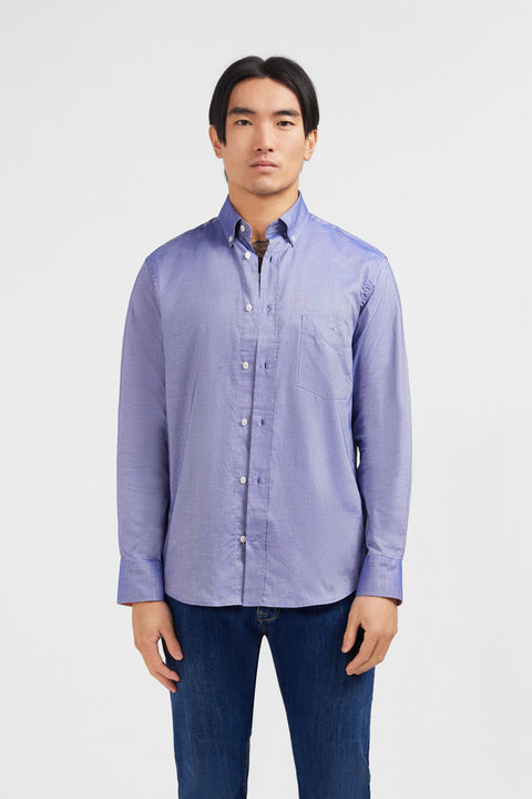 Chemise bleu marine unie en coton - Image 1