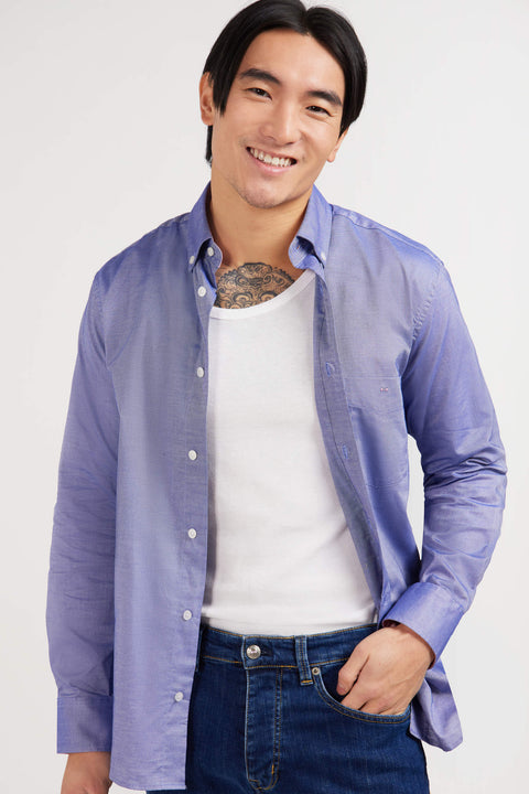 Chemise bleu marine unie en coton - Image 1