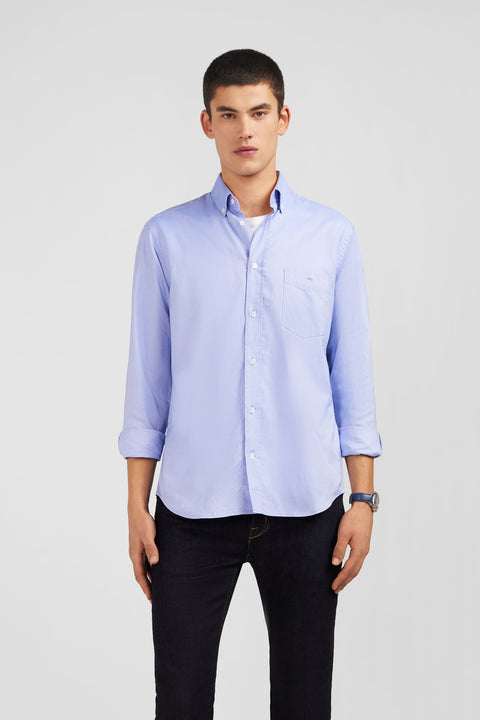 Chemise bleue unie en coton - Image 3