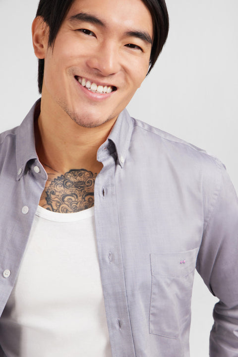 Chemise gris clair unie en coton - Image 1