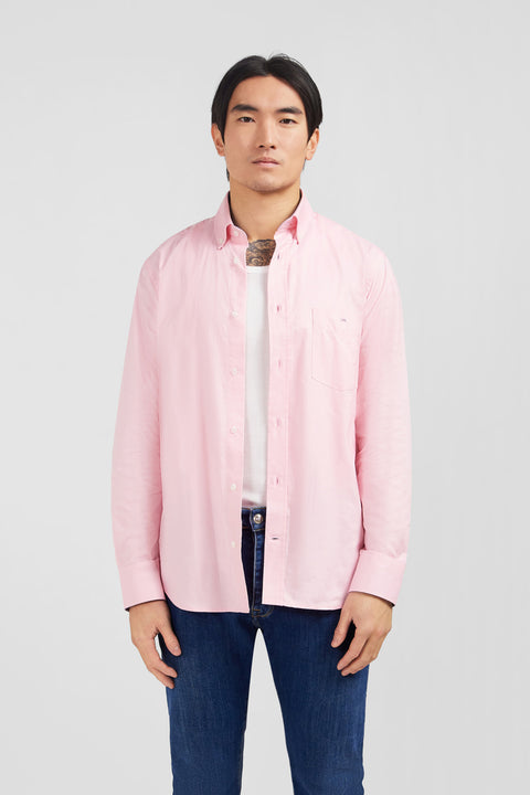 Chemise rose unie en coton - Image 3